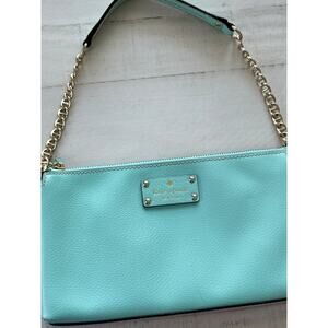 Kate Spade New York Aqua Blue Leather Wristlet with Chain Strap